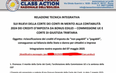 Comunicato Stampa Relazione Tecnica Integrativa alla Corte dei Conti per Crediti di imposta da Bonus Edilizi